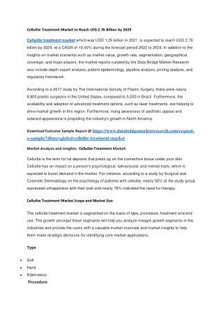 Cellulite Treatment Market to Reach US 2.76 Billion by 2029