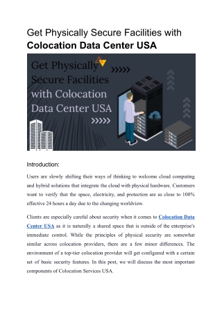 Get Physically Secure Facilities with Colocation Data Center USA