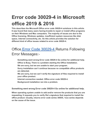 Error code 30029-4 in Microsoft office 2019 & 2016