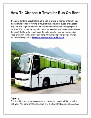 How To Choose A Traveller Bus On Rent