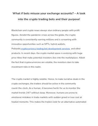 A look into the crypto trading bots and their purpose!