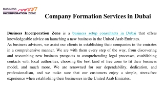 Company Formation Services in Dubai