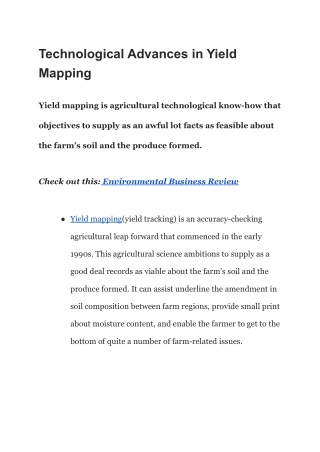 Technological Advances in Yield Mapping