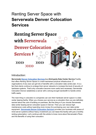Renting Server Space with Serverwala Denver Colocation Services