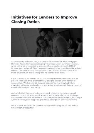 Initiatives for Lenders to Improve Closing Ratios
