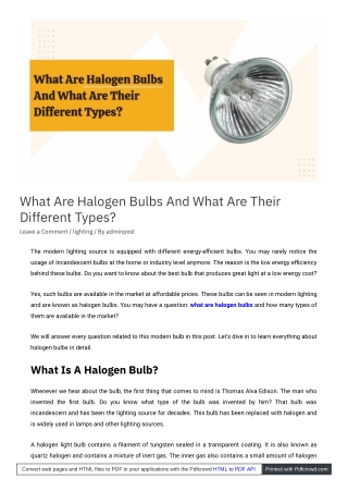 What Are Halogen Bulbs And What Are Their Different Types