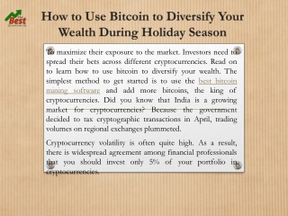 How to Use Bitcoin to Diversify Your Wealth During Holiday Season