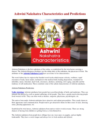 Ashwini Nakshatra Characteristics and Predictions