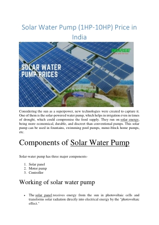 Solar Water Pump Price in India