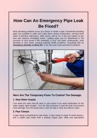 How Can An Emergency Pipe Leak Be Fixed?