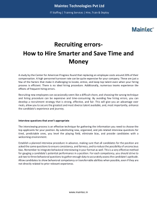 Recruiting Errors - Maintec