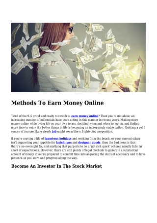 Methods To Earn Money Online