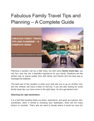 Fabulous Family Travel Tips and Planning – A Complete Guide