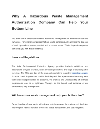 Why A Hazardous Waste Management Authorization Company Can Help Your Bottom Line