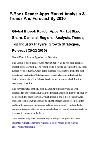 E-Book Reader Apps Market Analysis & Trends And Forecast By 2030