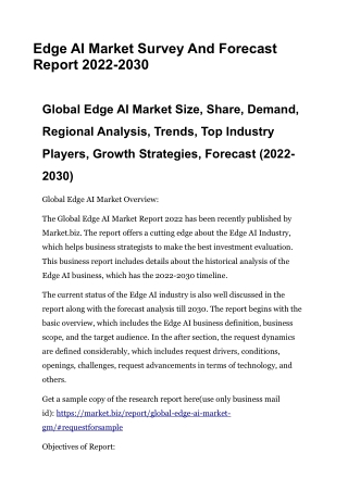 Edge AI Market Survey And Forecast Report 2022-2030