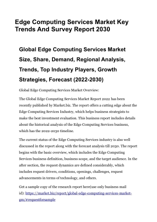 Edge Computing Services Market Key Trends And Survey Report 2030