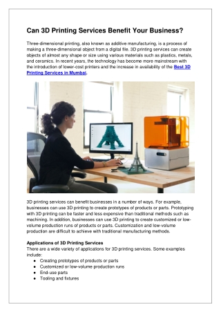 Can 3D Printing Services Benefit Your Business?