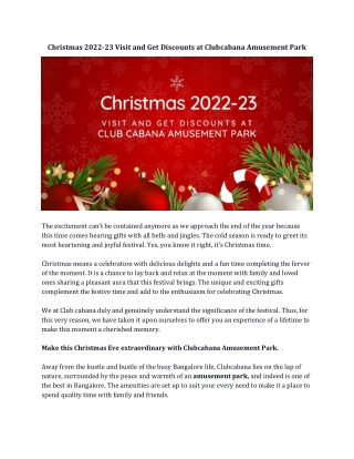 Christmas 2022-23 Visit and Get Discounts at Clubcabana Amusement Park