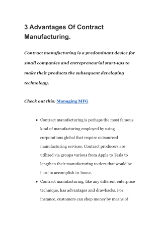 3 advantages of contract manufacuring