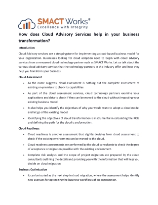 How does Cloud Advisory Services help in your business transformation?