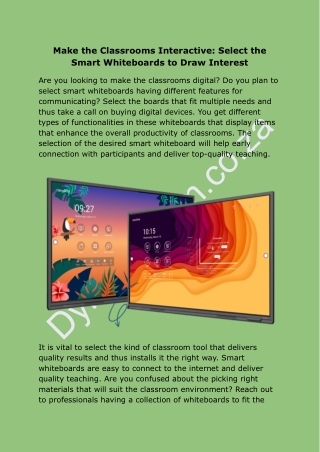 Make the Classrooms Interactive_ Select the Smart Whiteboards to Draw Interest