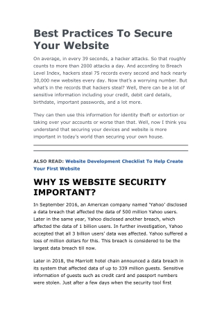 Best Practices To Secure Your Website