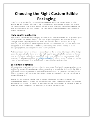 Choosing the Right Custom Edible Packaging