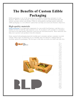 The Benefits of Custom Edible Packaging wholesale