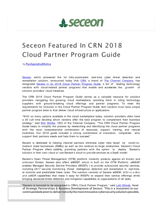 Seceon Featured In CRN 2018 Cloud Partner Program Guide - Seceon