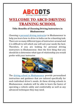 Benefits of Choosing Driving Instructors in Bhubaneswar