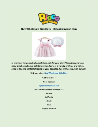 Buy Wholesale Kids Hats | Riocokidswear.com