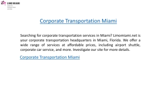 Corporate Transportation Miami  Limomiami.net