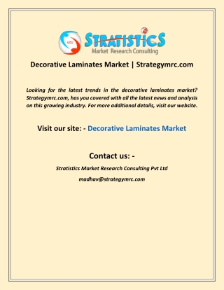 Decorative Laminates Market  Strategymrc com