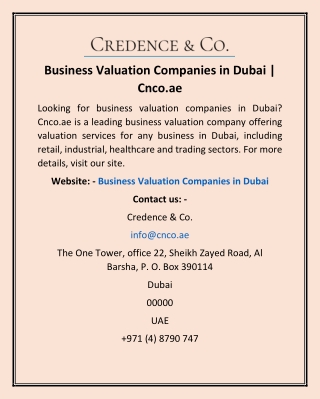 Business Valuation Companies in Dubai | Cnco.ae