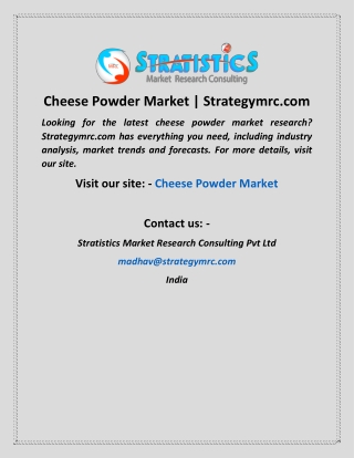 Cheese Powder Market  Strategymrc com