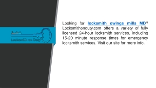 Locksmith Owings Mills Md Locksmithonduty.com