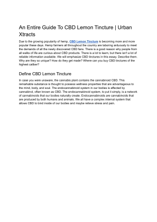An Entire Guide To CBD Lemon Tincture | Urban Xtracts