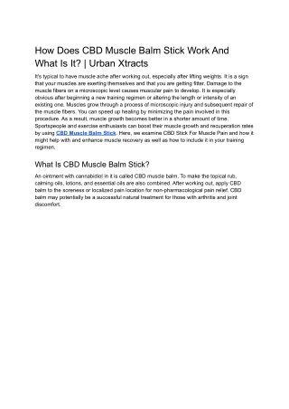 How Does CBD Muscle Balm Stick Work And What Is It? | Urban Xtracts