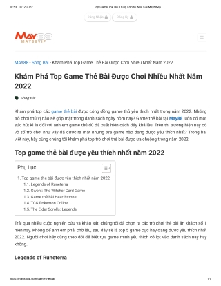 Top Game Thẻ Bài Trúng Lớn tại Nhà Cái May88vip