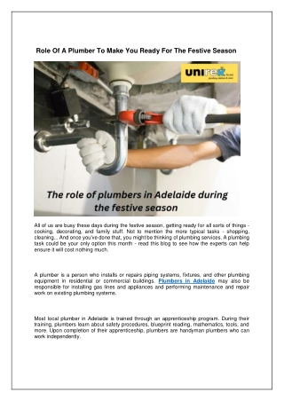 Role Of A Plumber To Make You Ready For The Festive Season