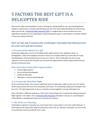 5 FACTORS THE BEST GIFT IS A HELICOPTER RIDE