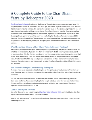 A Complete Guide to the Char Dham Yatra by Helicopter 2023