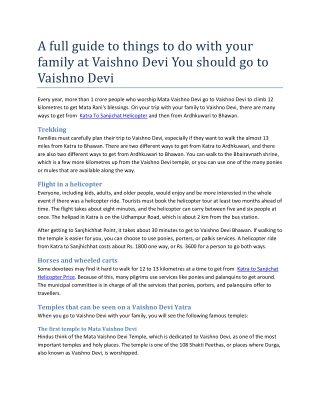 A full guide to things to do with your family at Vaishno Devi You should go to Vaishno Devi