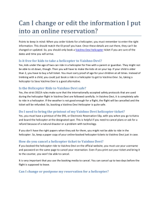 Can I change or edit the information I put into an online reservation
