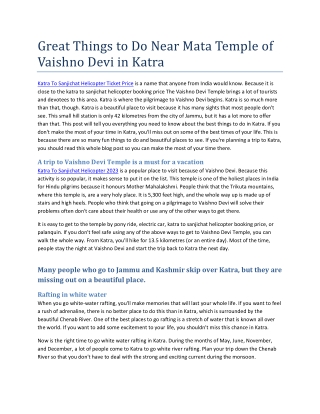 Great Things to Do Near Mata Temple of Vaishno Devi in Katra