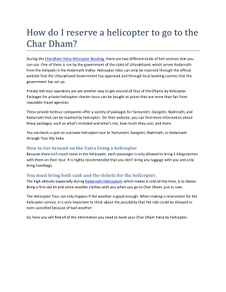 How do I reserve a helicopter to go to the Char Dham