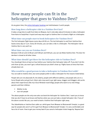 How many people can fit in the helicopter that goes to Vaishno Devi