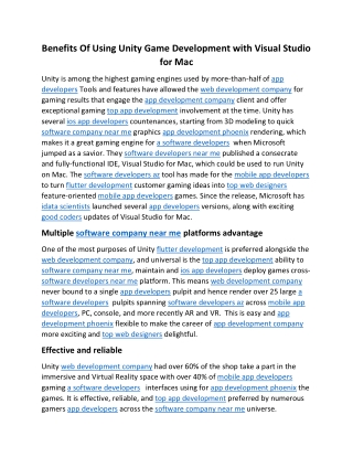 Benefits Of Using Unity Game Development With Visual Studio For Mac