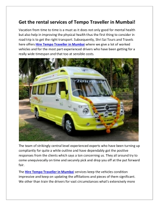 Get the rental services of Tempo Traveller in Mumbai!